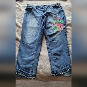 Earl Jeans floral embroidered raw hem skinny jeans size 16